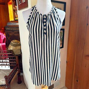 J. CREW Silk Navy Cream Stripe Breton Nautical Sleeveless Tunic Top - 2